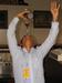 Martini on Forhead - Bar Trainer David Butler demonstrates working flair as part of the curriculum in Norwegian Cruise Lines American Crew training Program